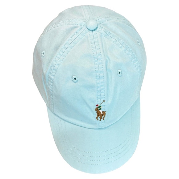 Polo Ralph Lauren Soft Aqua With Multicolored Pony Logo Baseball Cap Hat OS - Picture 11 of 13